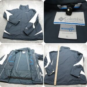 Columbia Jacket Men XL Blue Interchange Omni Tech Waterproof Full Zip 3in1 Shell